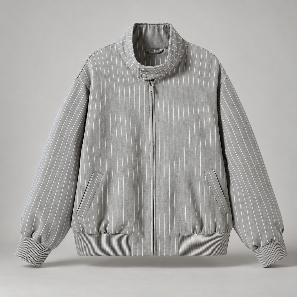Digby Men's Pinstripe Zip-Up Jacket with Ribbed Trim