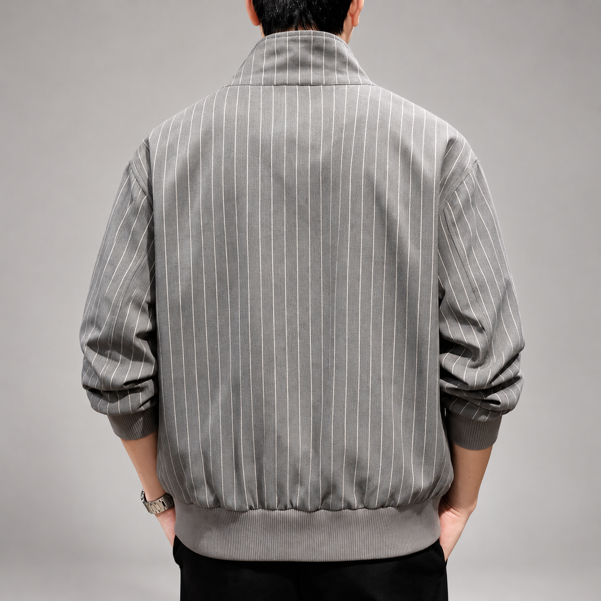 Digby Men's Pinstripe Zip-Up Jacket with Ribbed Trim