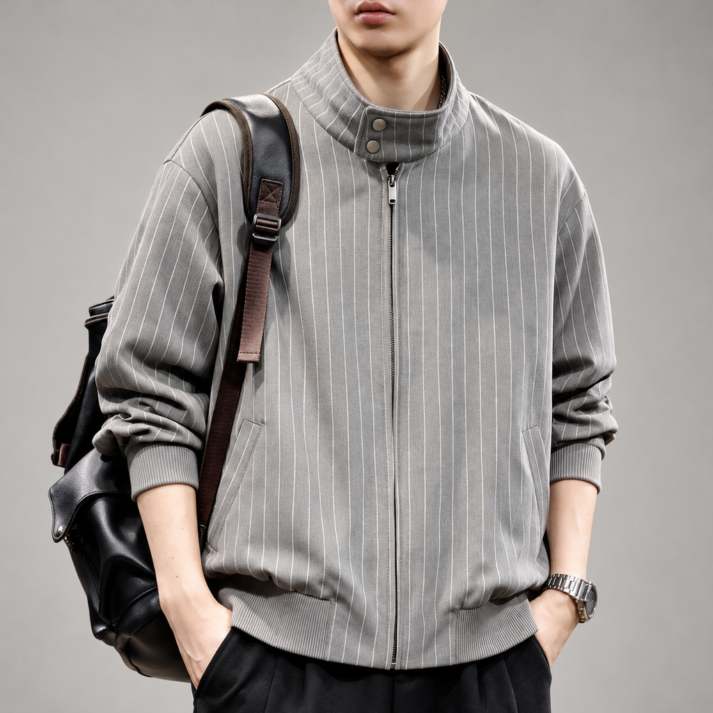 Digby Men's Pinstripe Zip-Up Jacket with Ribbed Trim