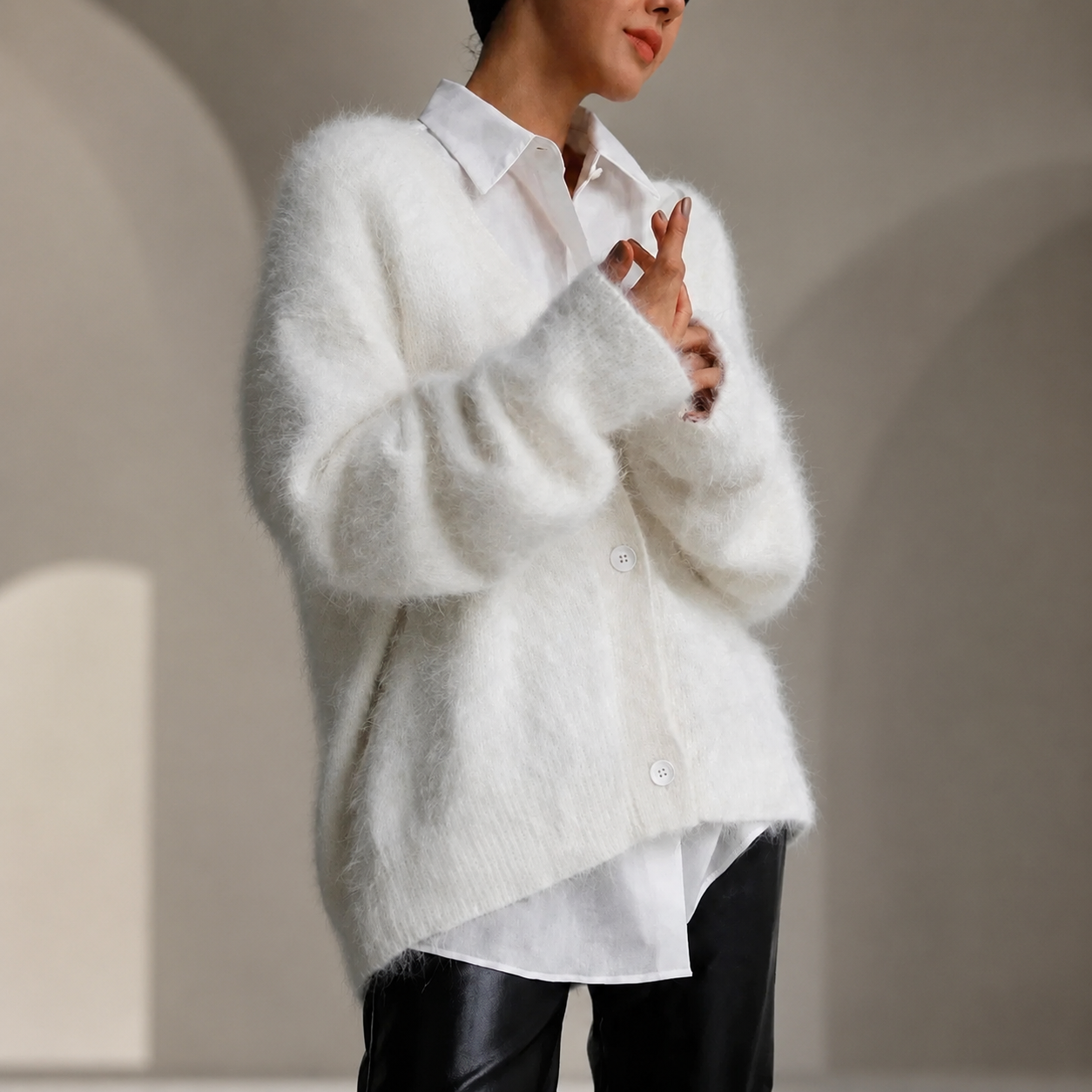 Hailey V-Neck Fuzzy Oversized Cardigan