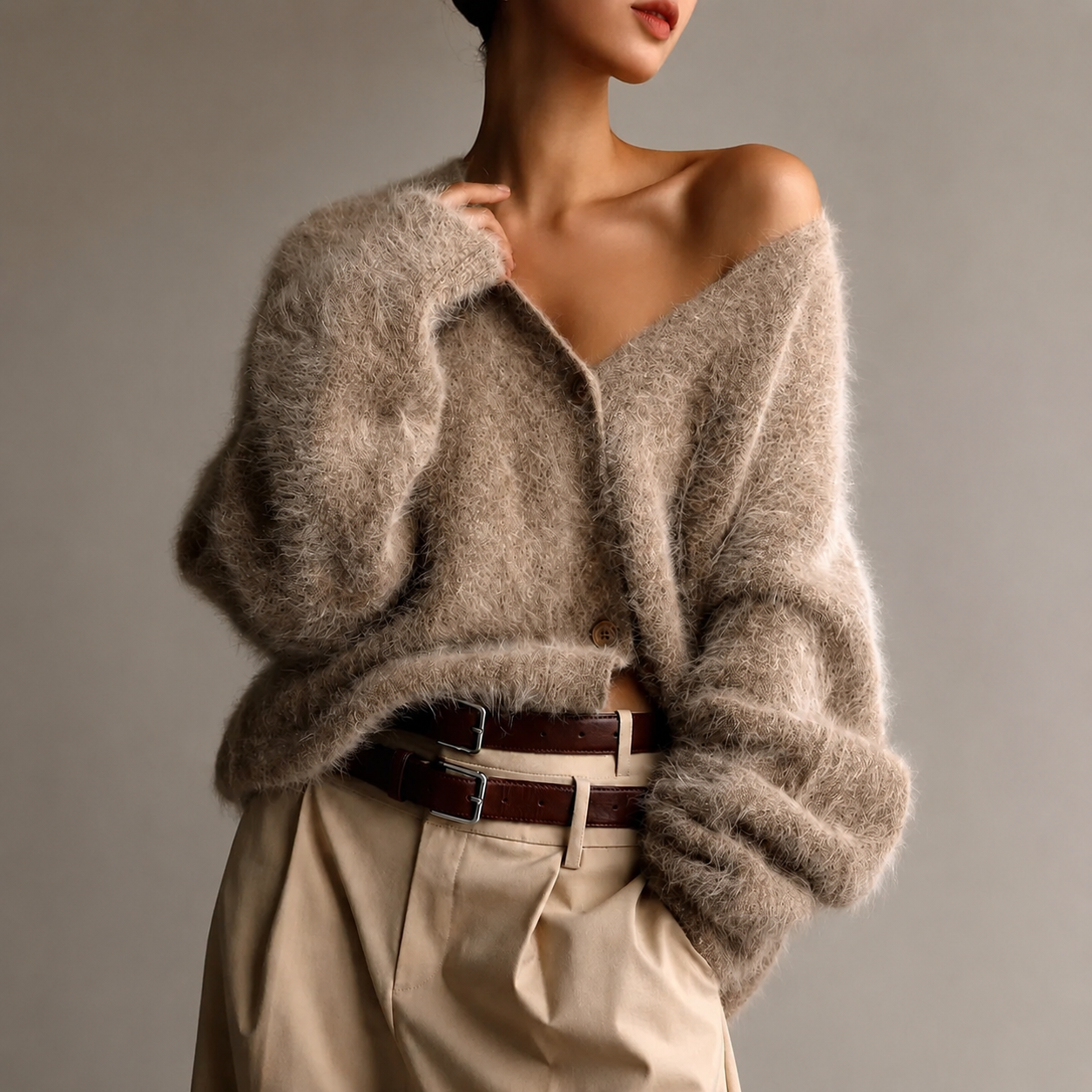 Hailey V-Neck Fuzzy Oversized Cardigan