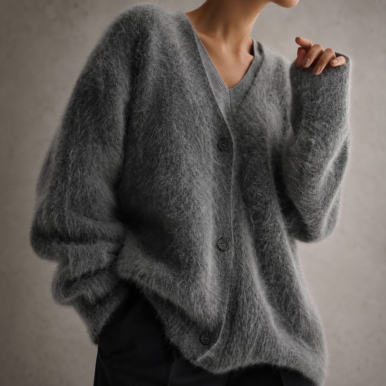 Hailey V-Neck Fuzzy Oversized Cardigan