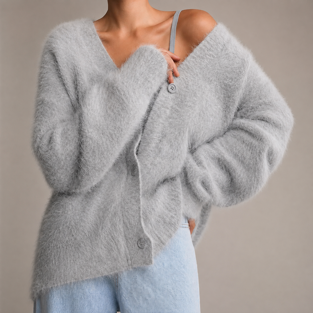 Hailey V-Neck Fuzzy Oversized Cardigan