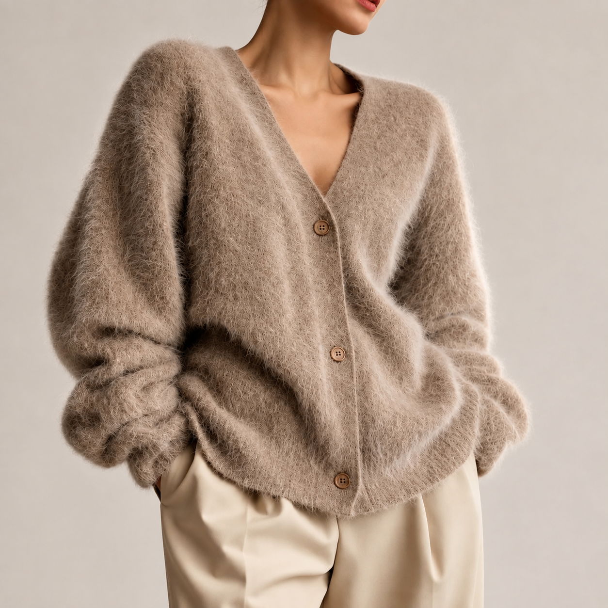 Hailey V-Neck Fuzzy Oversized Cardigan