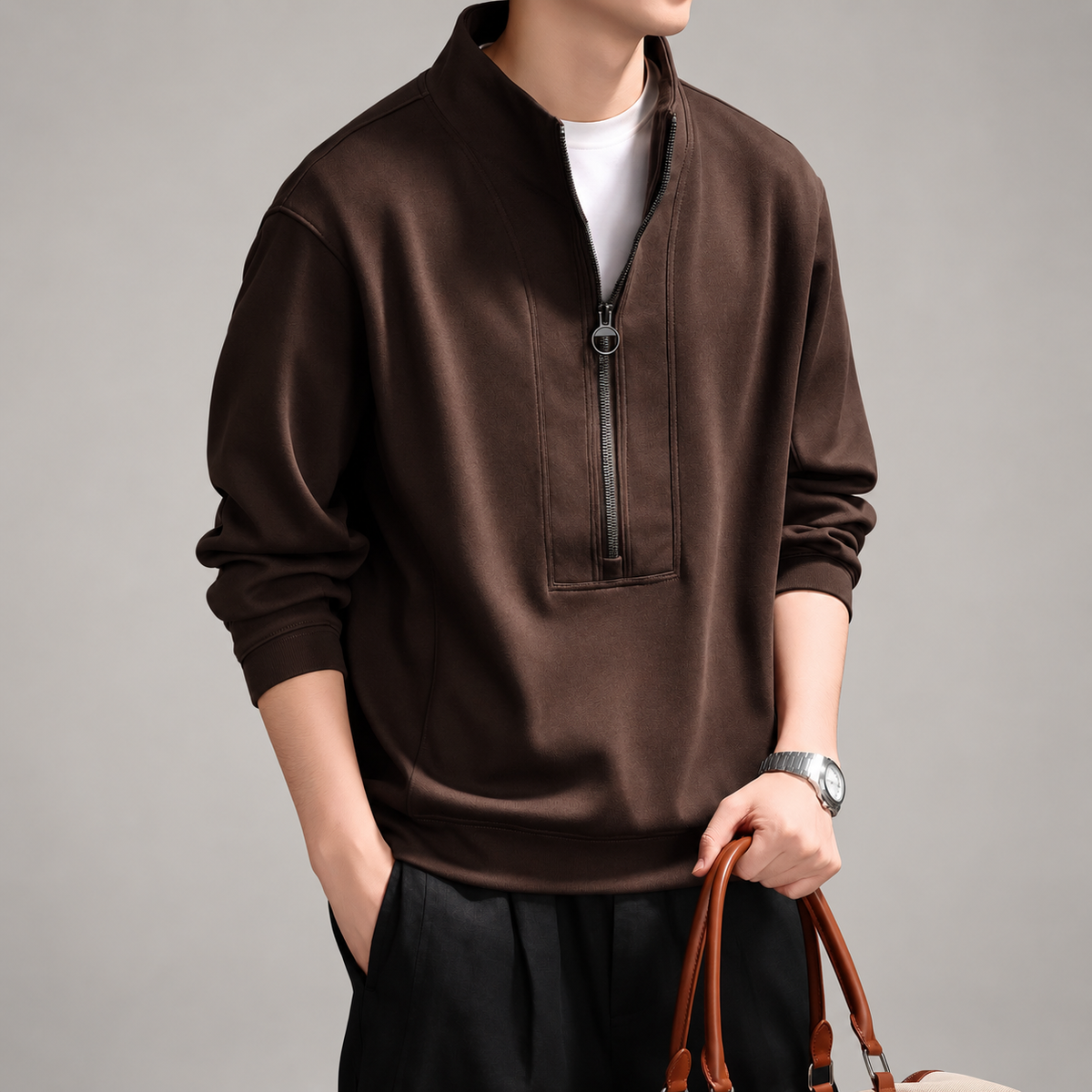 Cyprien Men’s Half-Zip Sweatshirt with Stand Collar