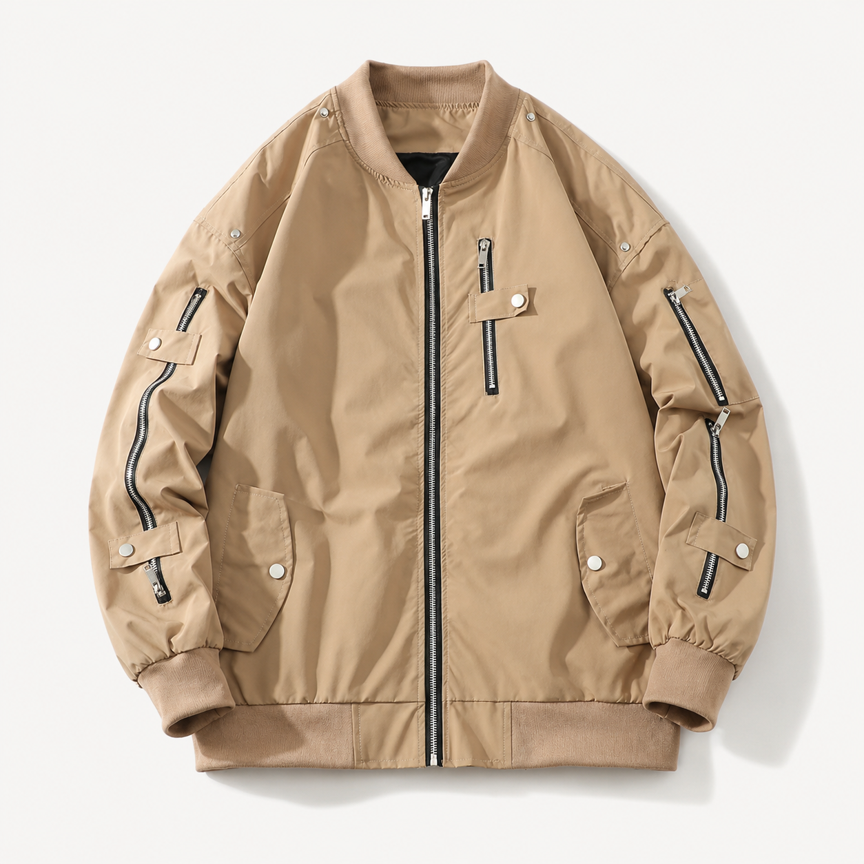 Hayes Men's Bomber Jacket – Ribbed Collar Multi-Pocket Zip-Up Casual Coat