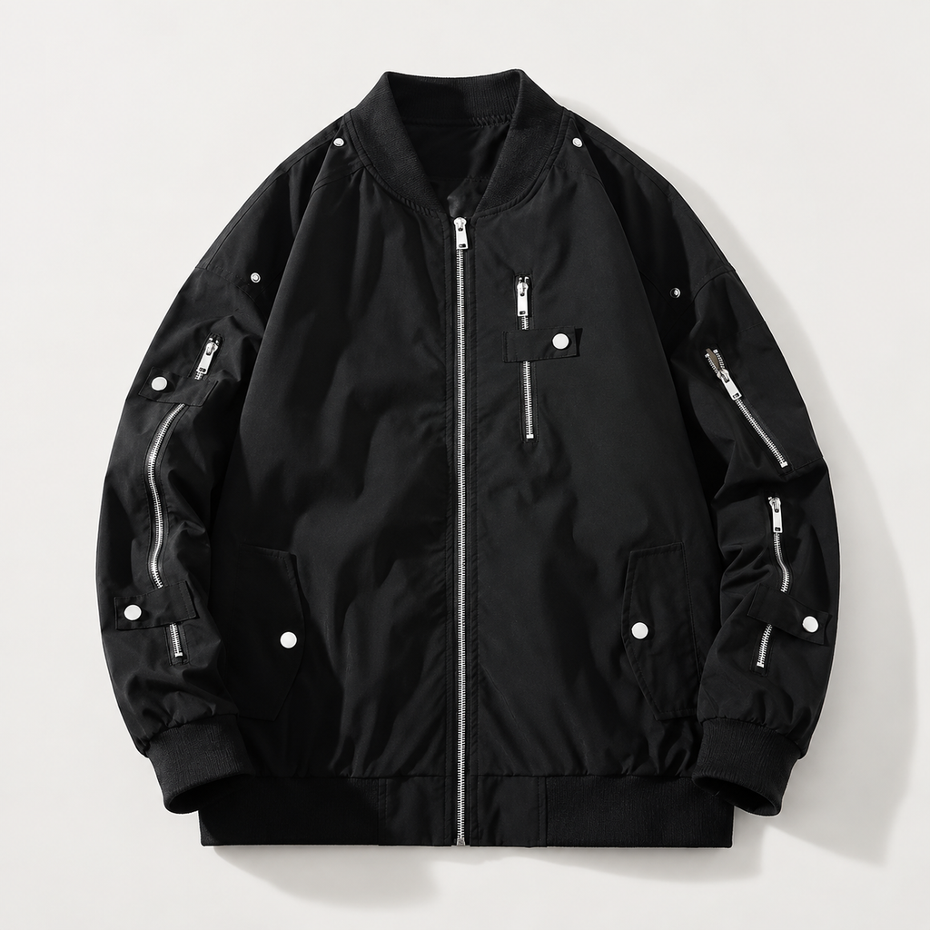 Hayes Men's Bomber Jacket – Ribbed Collar Multi-Pocket Zip-Up Casual Coat