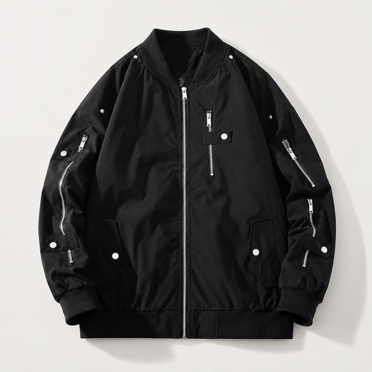 Hayes Men's Bomber Jacket – Ribbed Collar Multi-Pocket Zip-Up Casual Coat