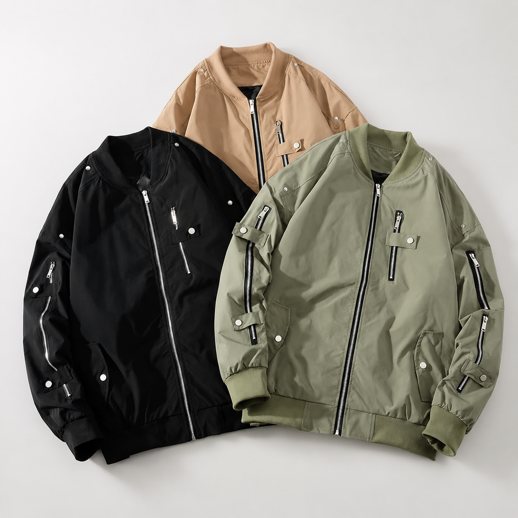 Hayes Men's Bomber Jacket – Ribbed Collar Multi-Pocket Zip-Up Casual Coat