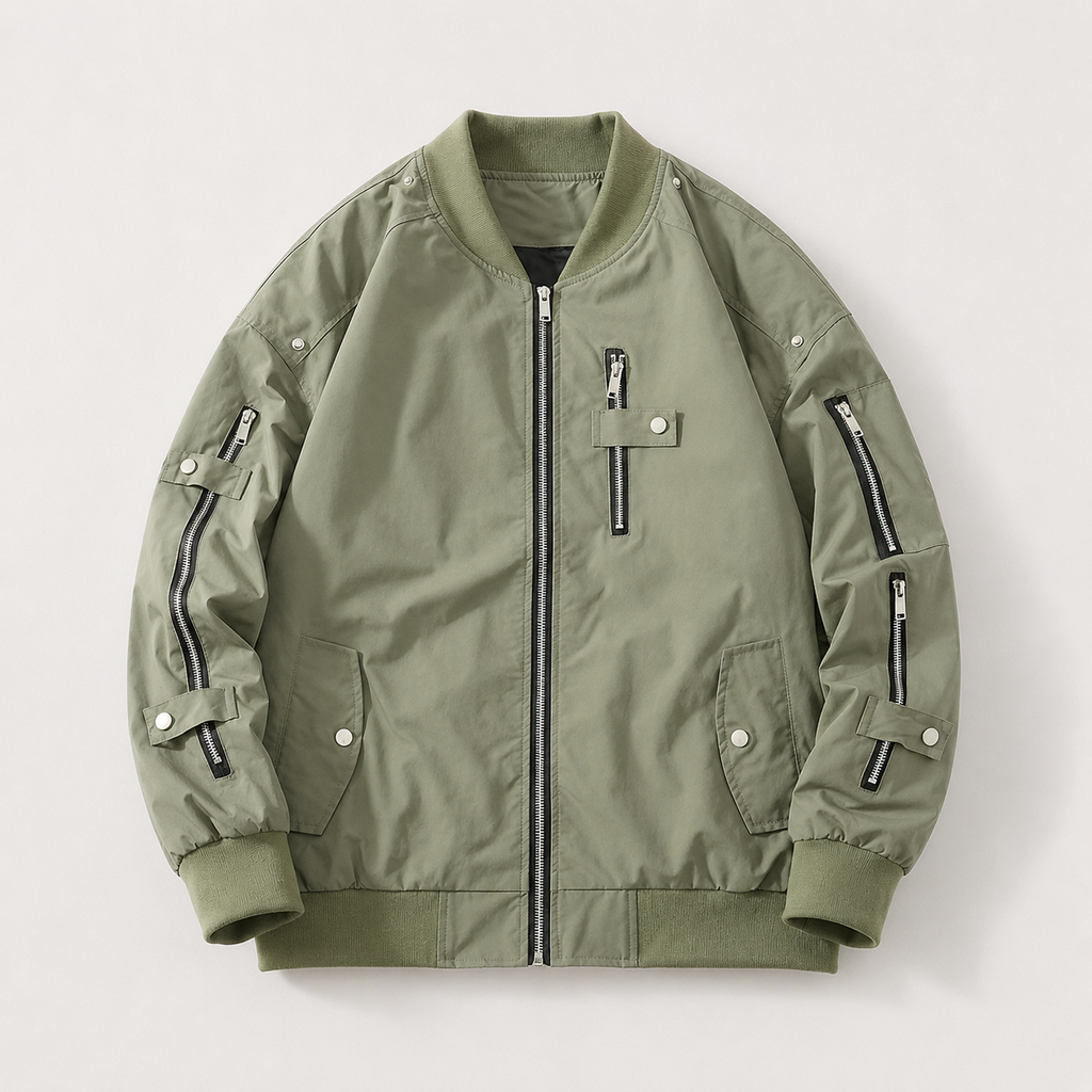 Hayes Men's Bomber Jacket – Ribbed Collar Multi-Pocket Zip-Up Casual Coat