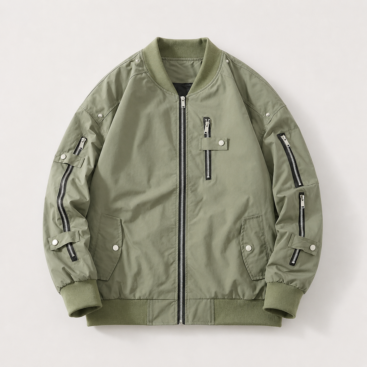 Hayes Men's Bomber Jacket – Ribbed Collar Multi-Pocket Zip-Up Casual Coat
