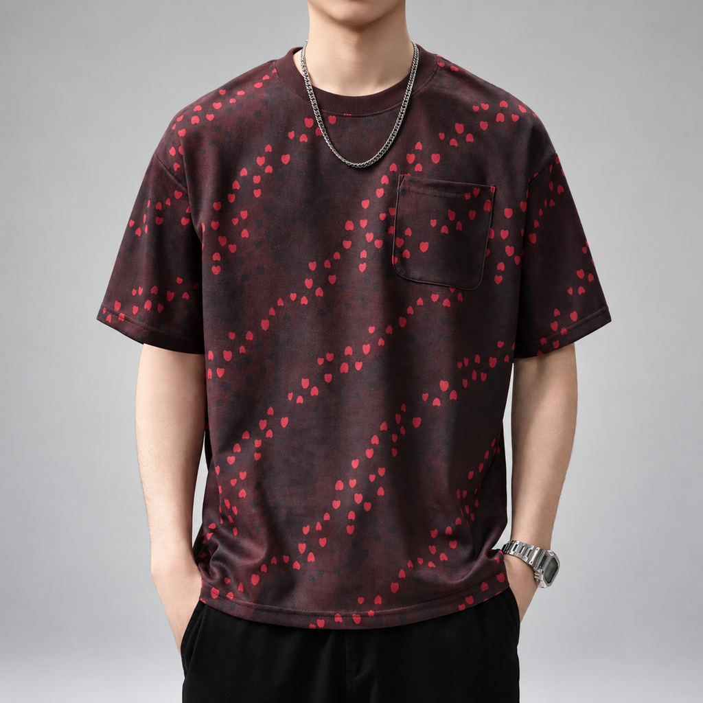 Florent Men’s Relaxed Fit Heart Pattern T-Shirt