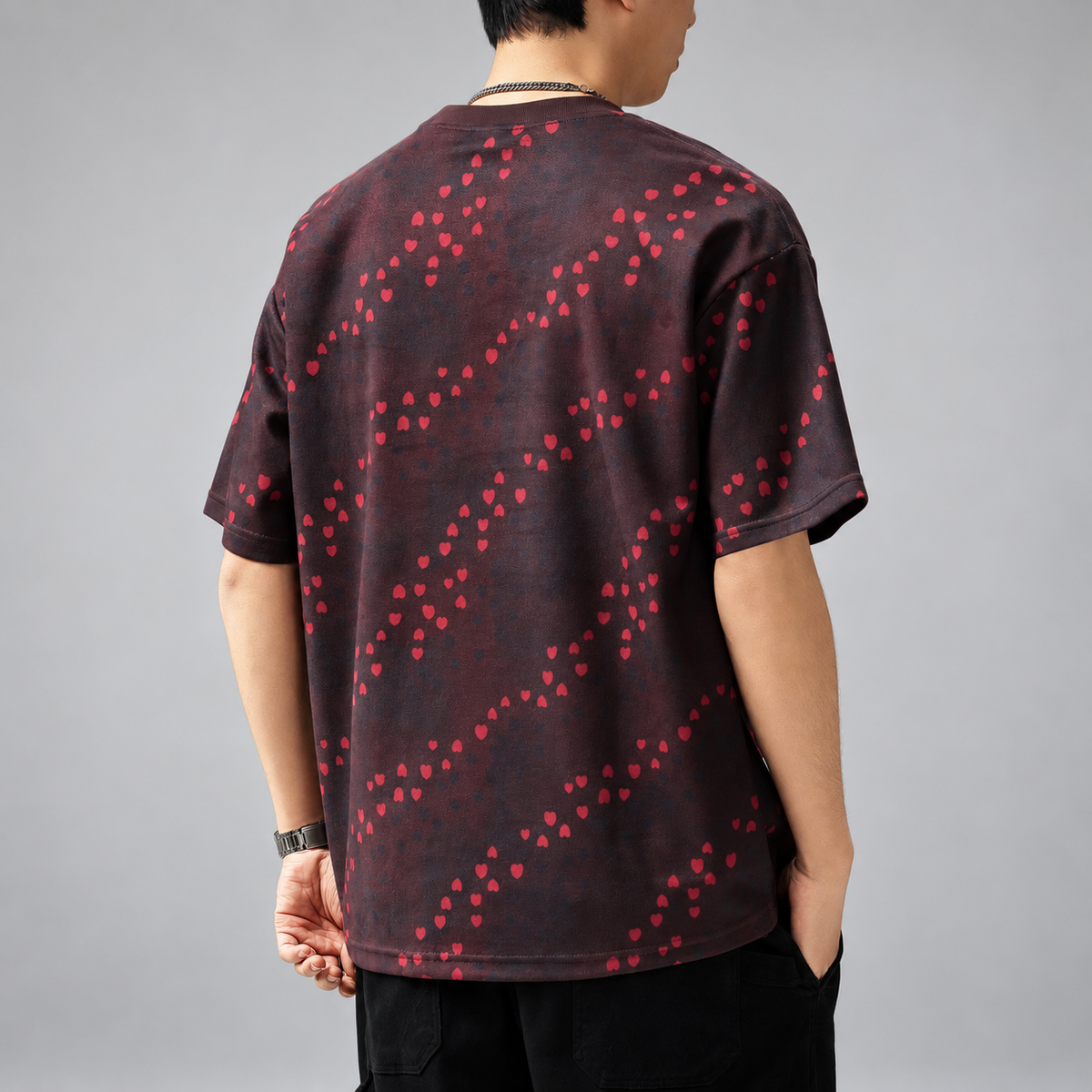 Florent Men’s Relaxed Fit Heart Pattern T-Shirt
