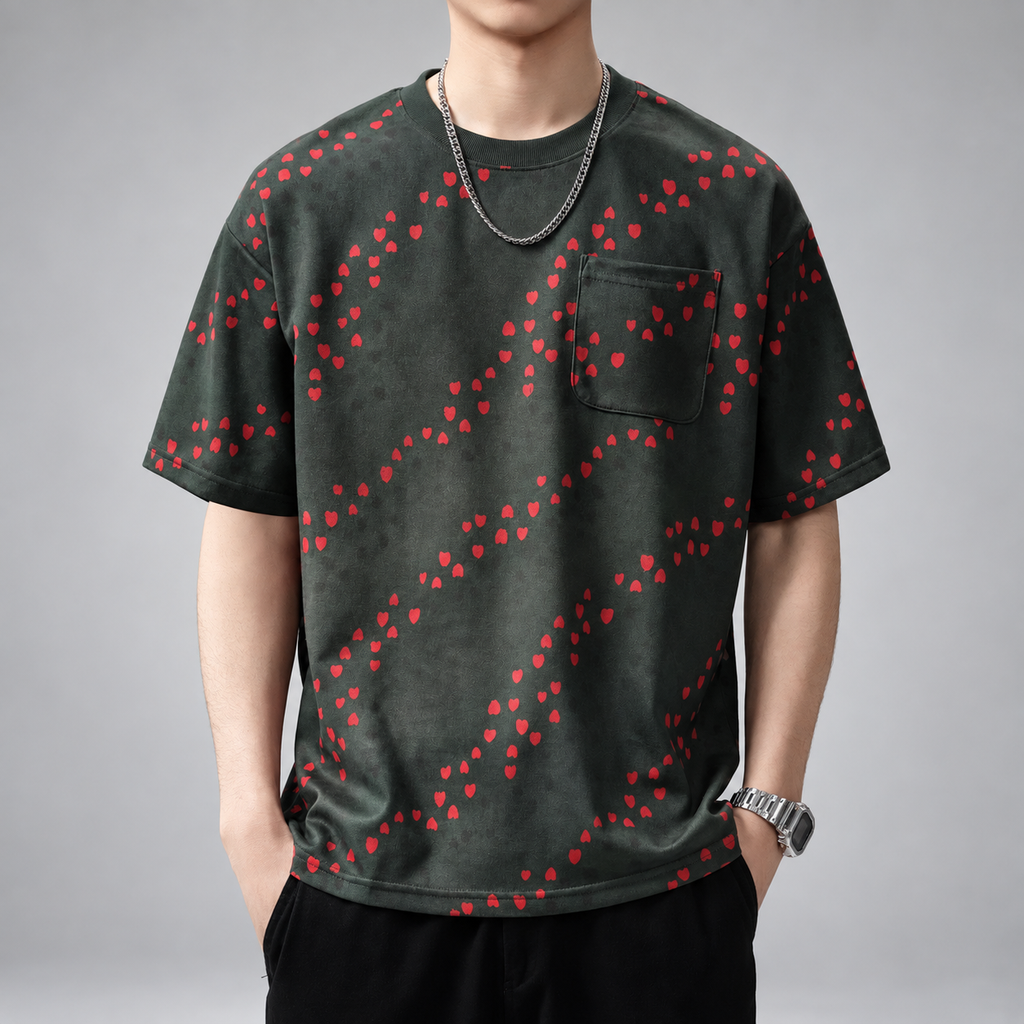 Florent Men’s Relaxed Fit Heart Pattern T-Shirt