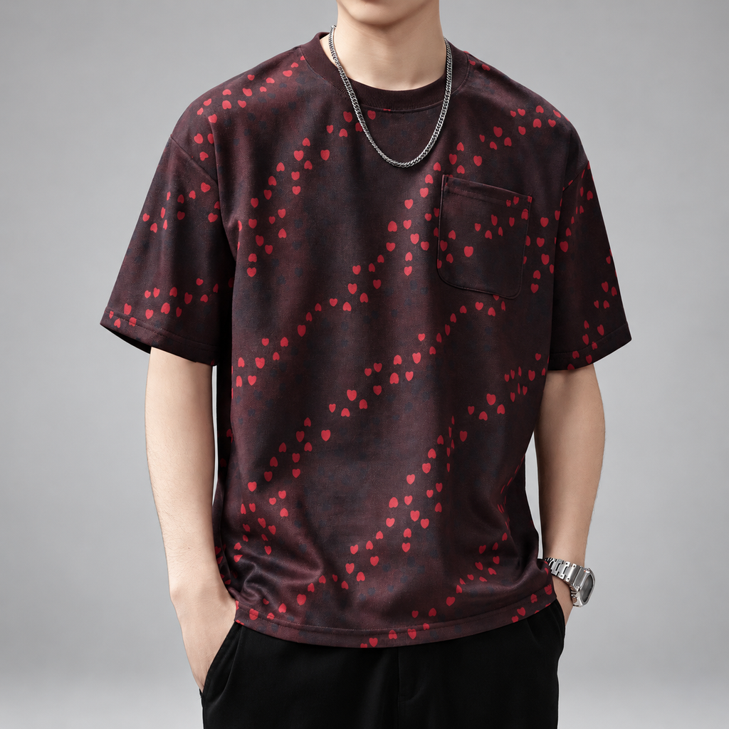 Florent Men’s Relaxed Fit Heart Pattern T-Shirt