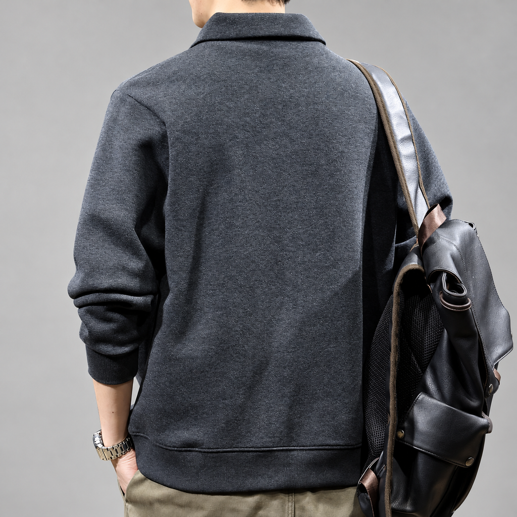 Urban Men's Long Sleeve Snap-Placket Polo Sweatshirt