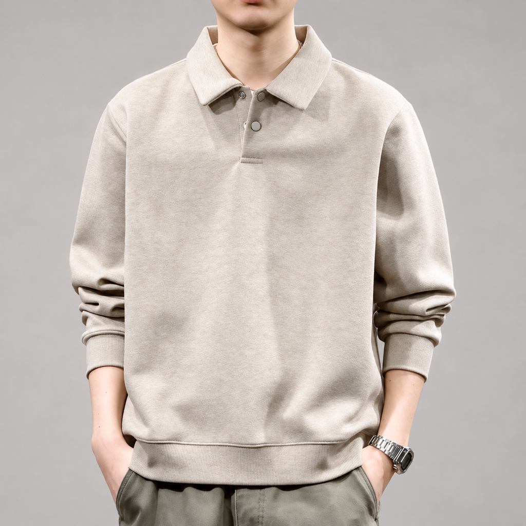 Urban Men's Long Sleeve Snap-Placket Polo Sweatshirt