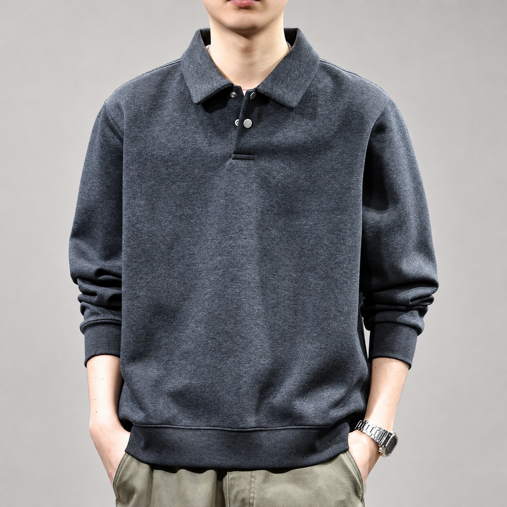Urban Men's Long Sleeve Snap-Placket Polo Sweatshirt