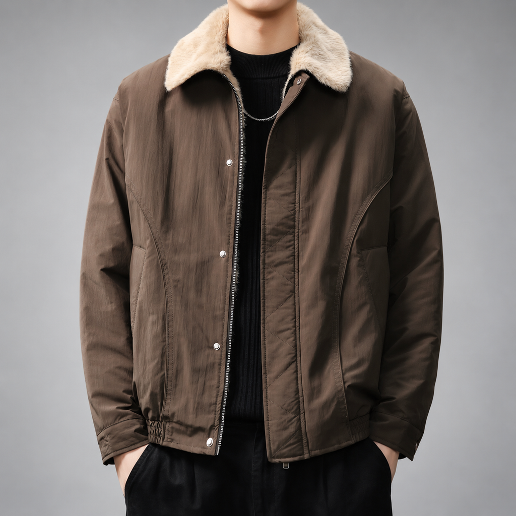 Gaspard Men’s Zip-Front Jacket with Contrast Collar