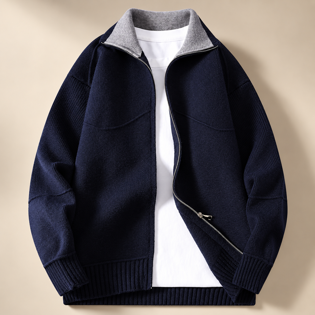 Jamont Men’s Contrast Collar Zip Knit Jacket