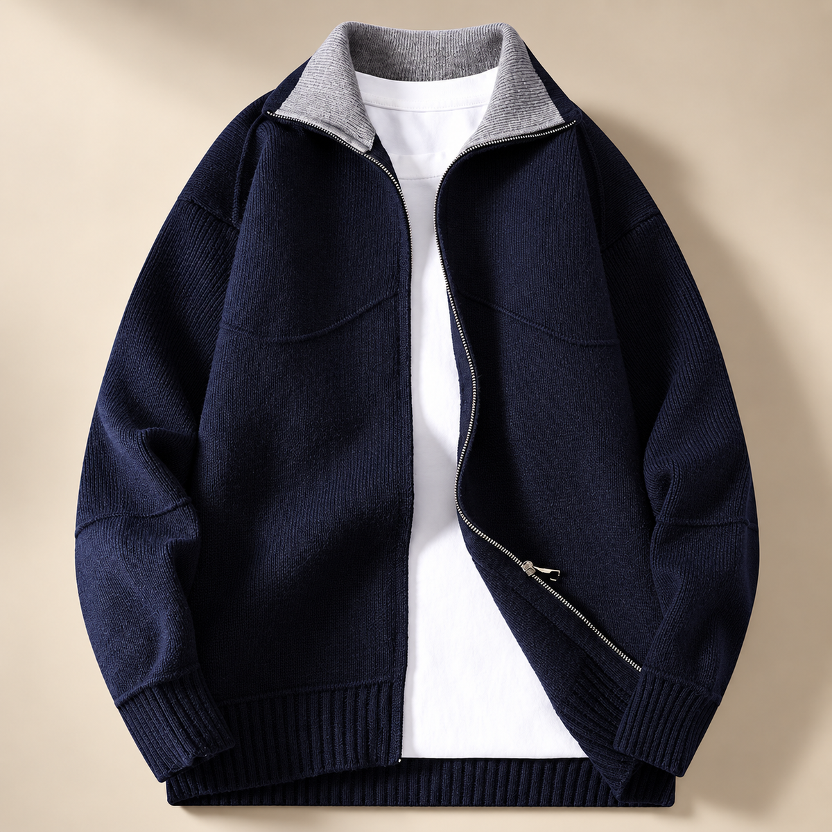 Jamont Men’s Contrast Collar Zip Knit Jacket