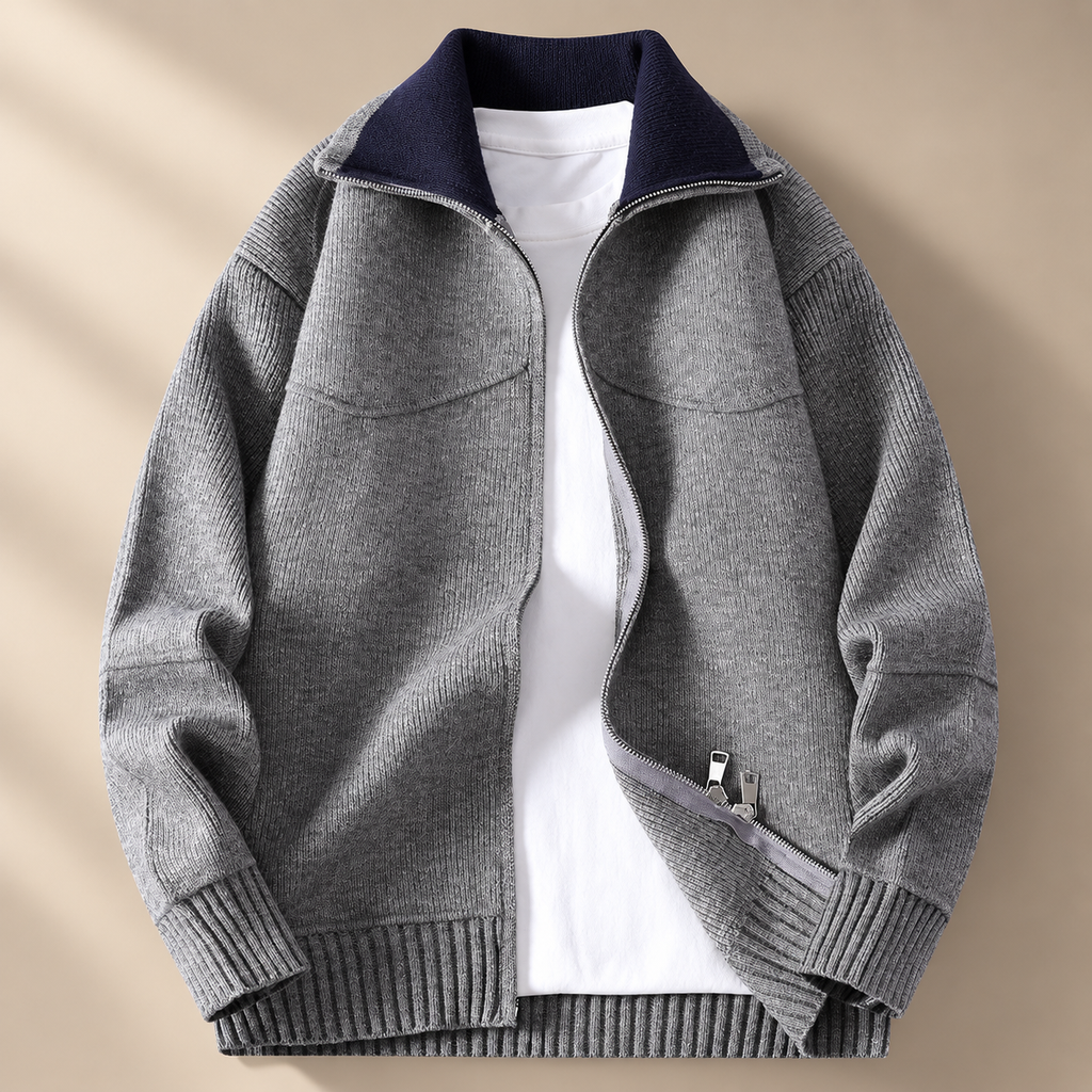 Jamont Men’s Contrast Collar Zip Knit Jacket