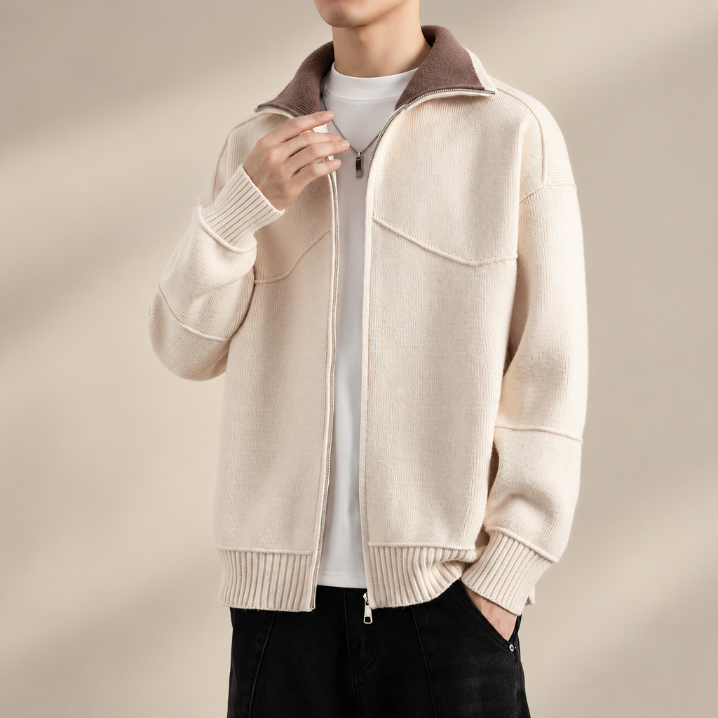 Jamont Men’s Contrast Collar Zip Knit Jacket