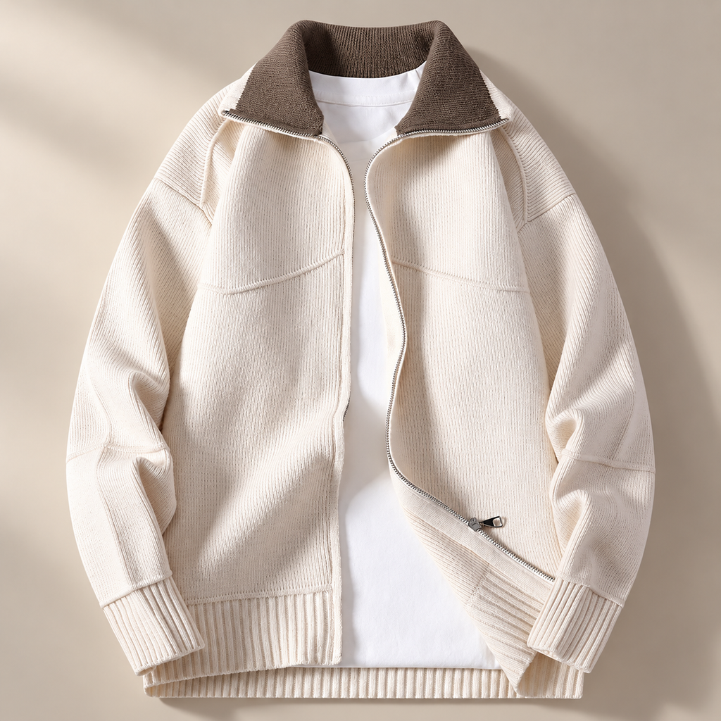 Jamont Men’s Contrast Collar Zip Knit Jacket