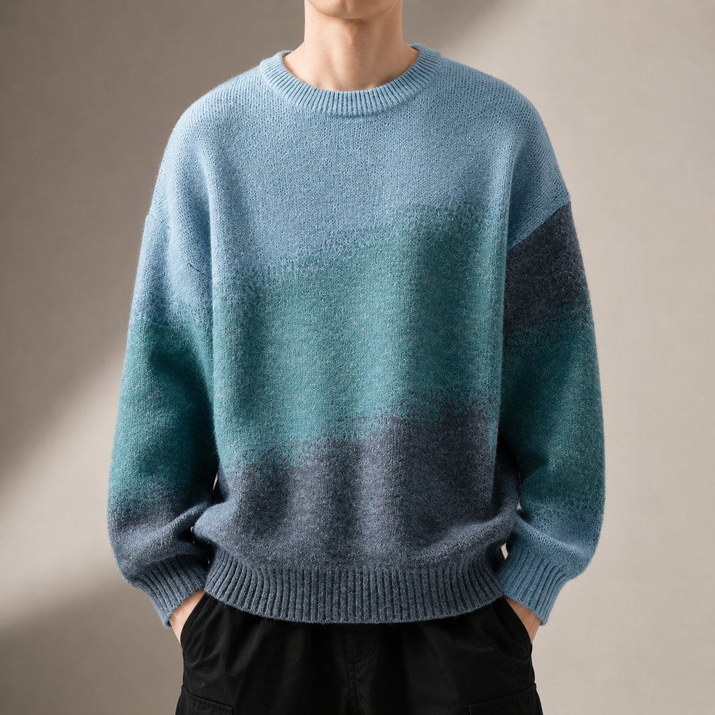 Julian Men's Gradient Knit Sweater – Relaxed Fit Crew Neck Pullover