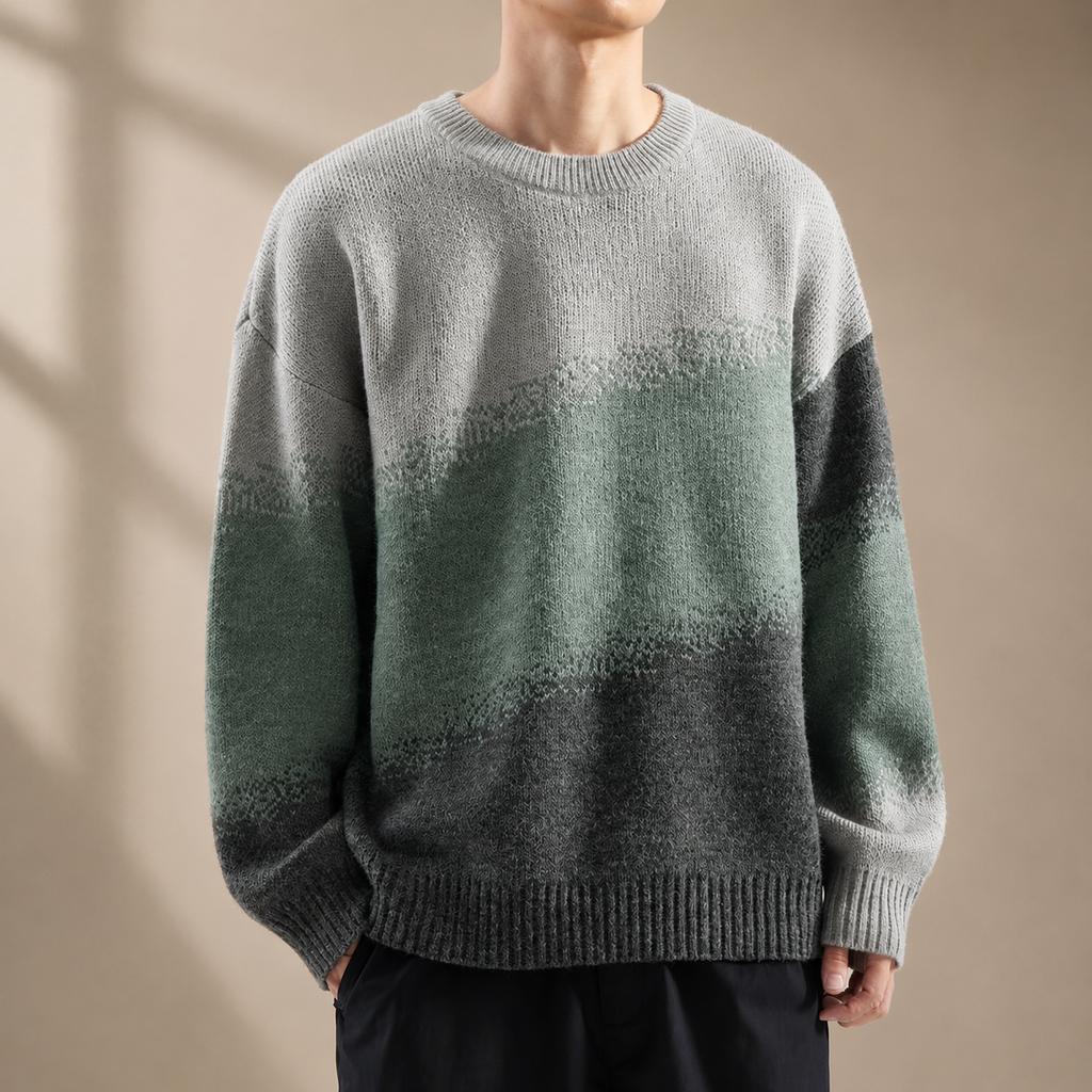 Julian Men's Gradient Knit Sweater – Relaxed Fit Crew Neck Pullover