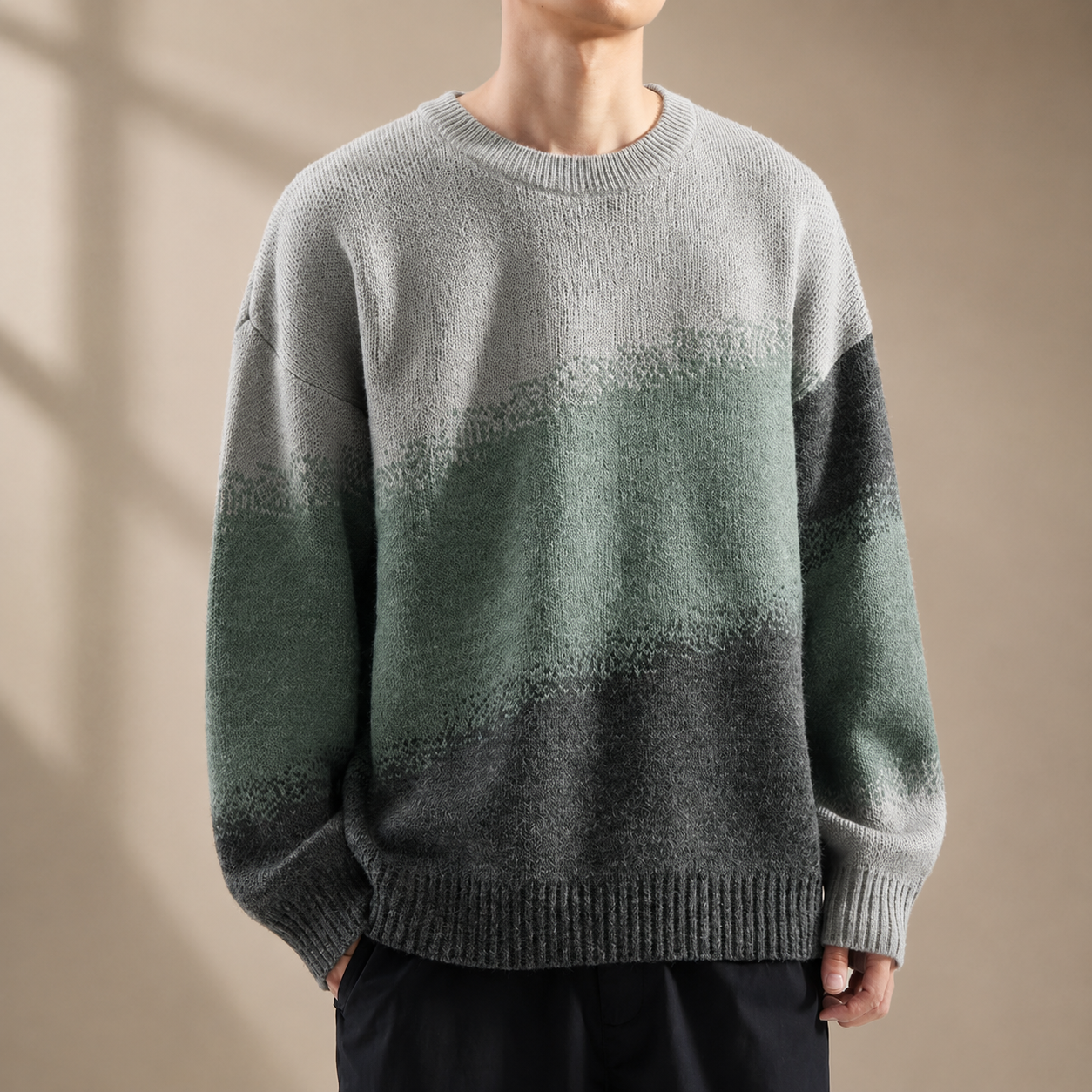 Julian Men's Gradient Knit Sweater – Relaxed Fit Crew Neck Pullover