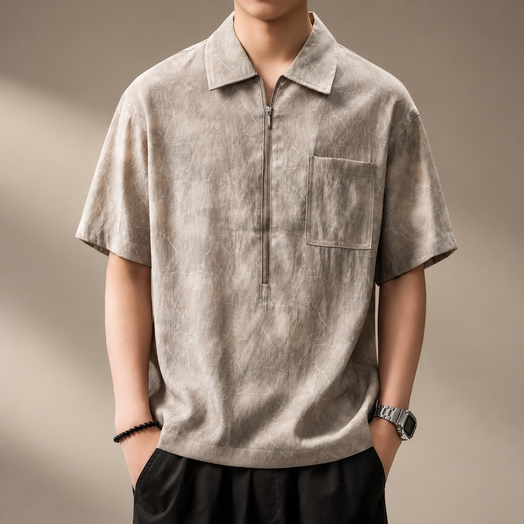 Julian Men's Marble Print Half-Zip Casual Shirt