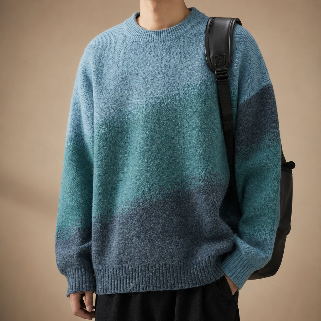 Julian Men's Gradient Knit Sweater – Relaxed Fit Crew Neck Pullover