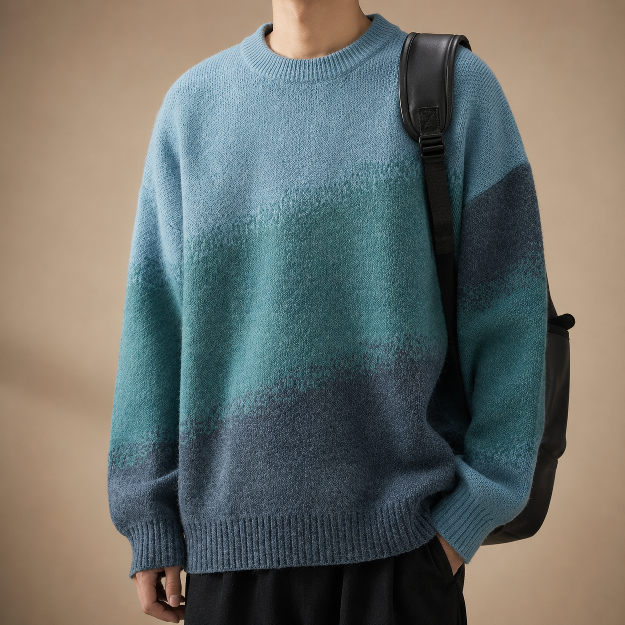 Julian Men's Gradient Knit Sweater – Relaxed Fit Crew Neck Pullover