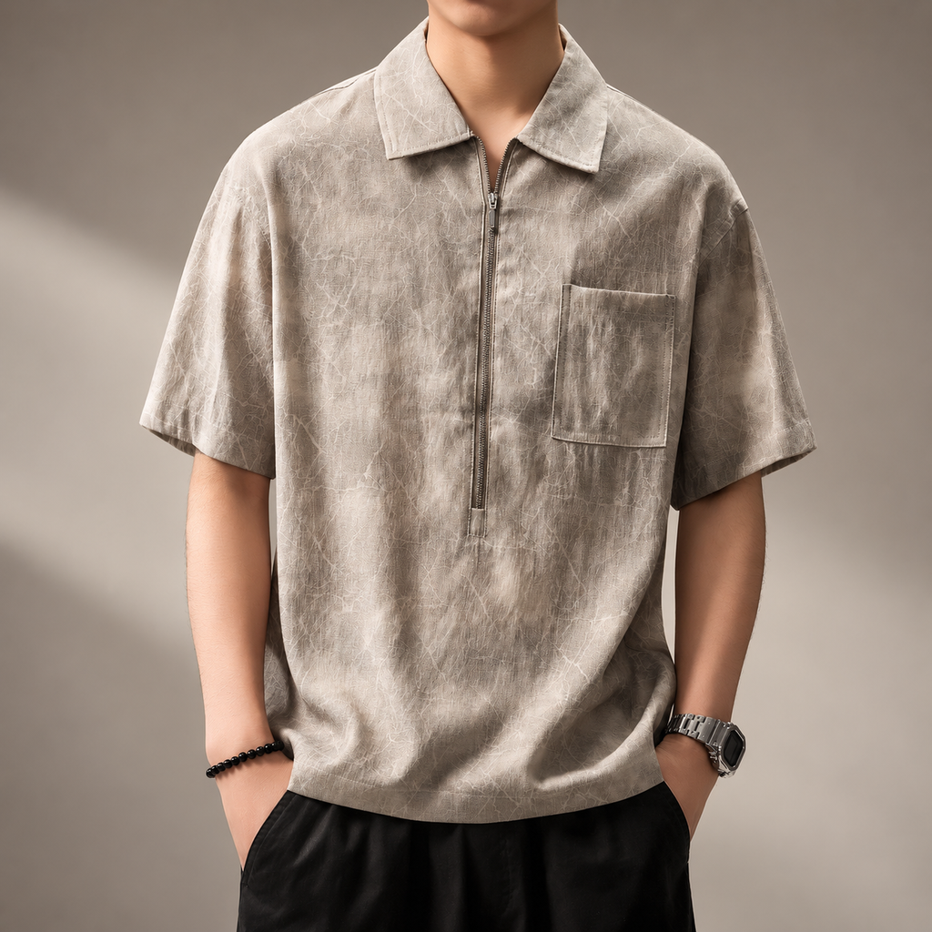 Julian Men's Marble Print Half-Zip Casual Shirt