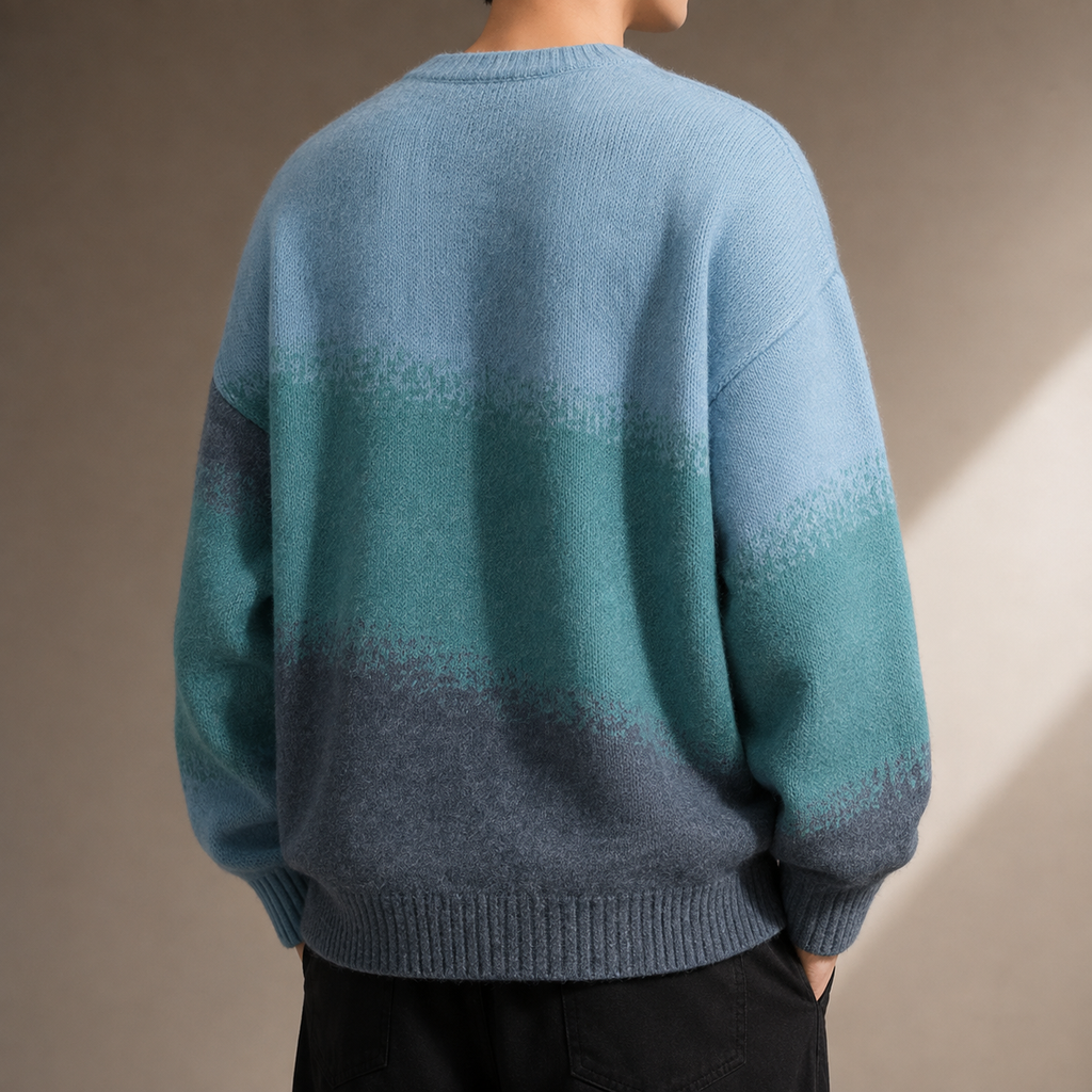 Julian Men's Gradient Knit Sweater – Relaxed Fit Crew Neck Pullover