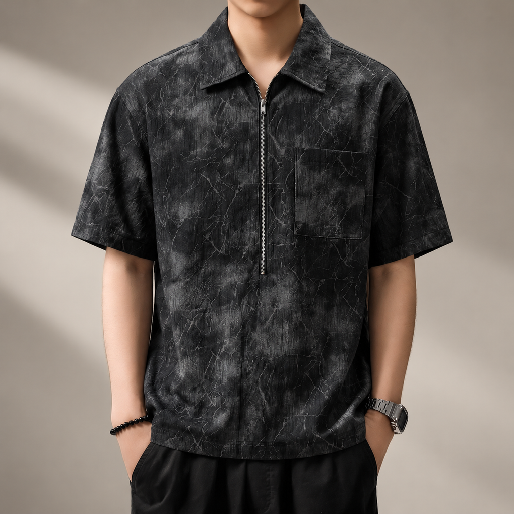 Julian Men's Marble Print Half-Zip Casual Shirt