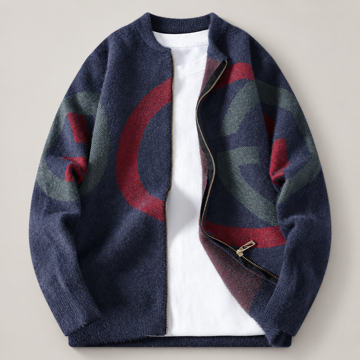 Julian Abstract Pattern Zip Knit Cardigan