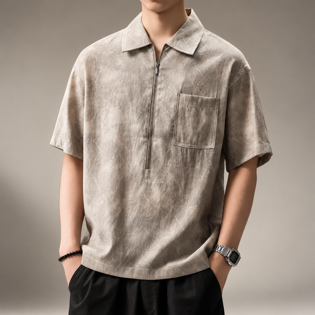 Julian Men's Marble Print Half-Zip Casual Shirt