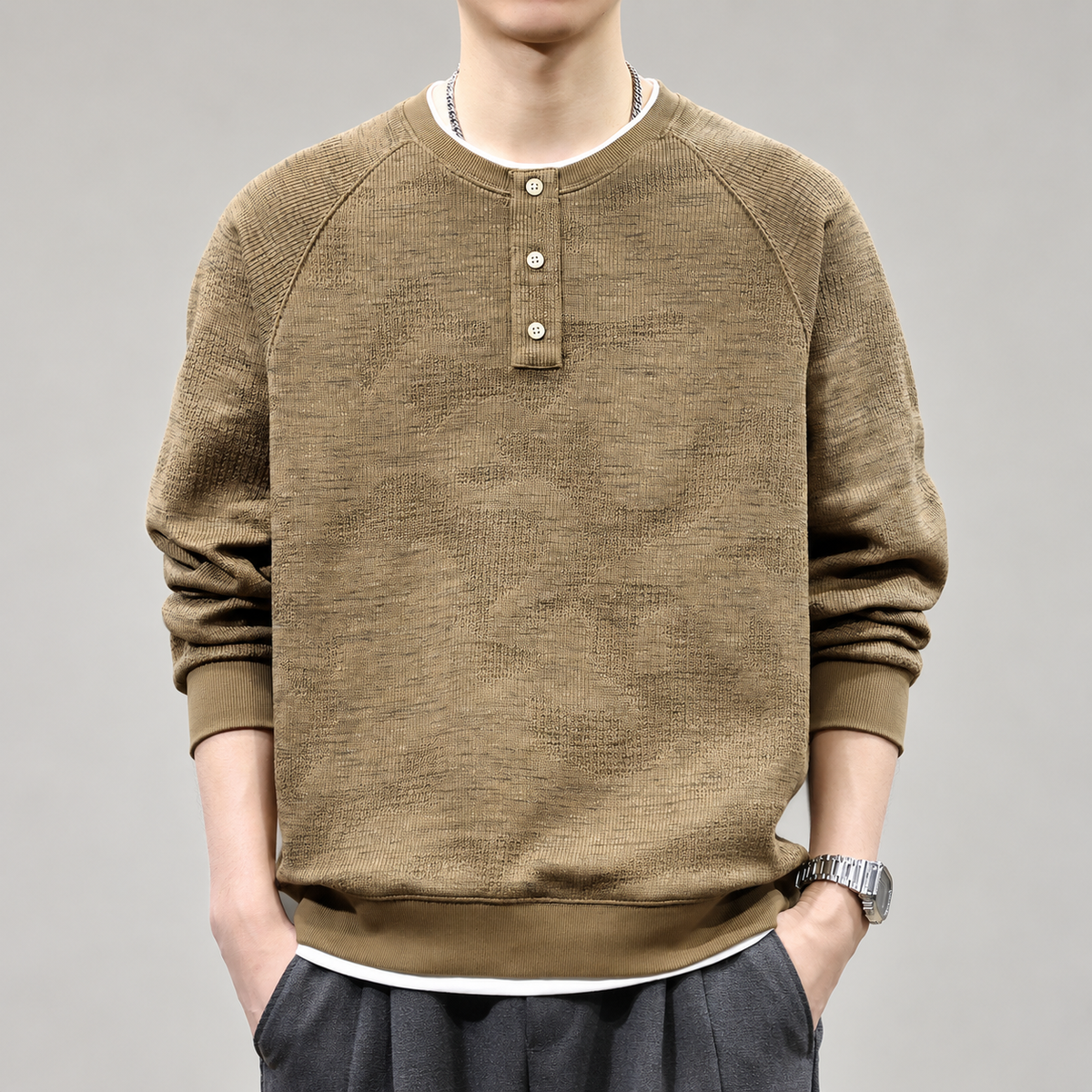 Raffaele Men’s Three-Button Raglan Pullover