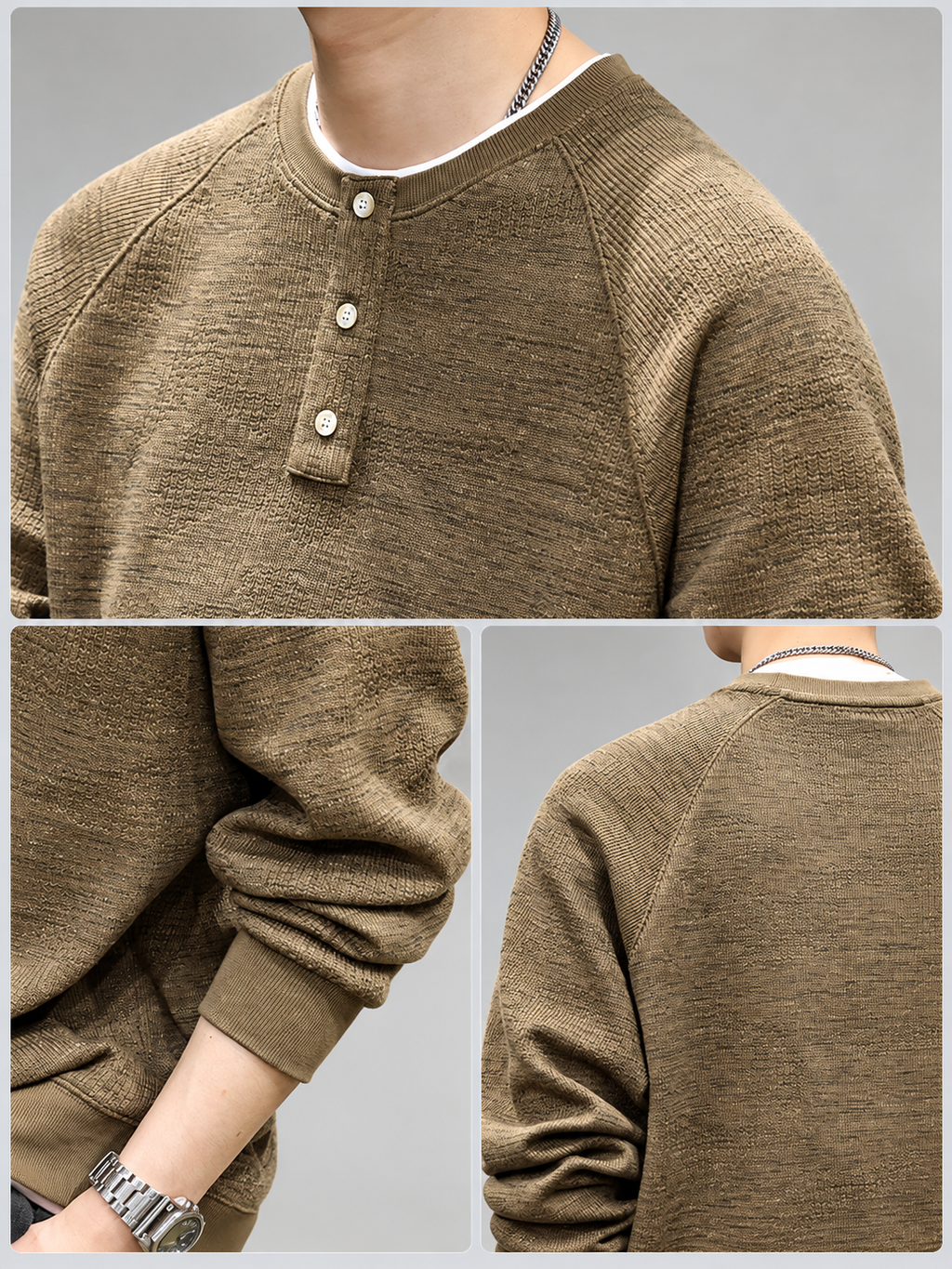 Raffaele Men’s Three-Button Raglan Pullover