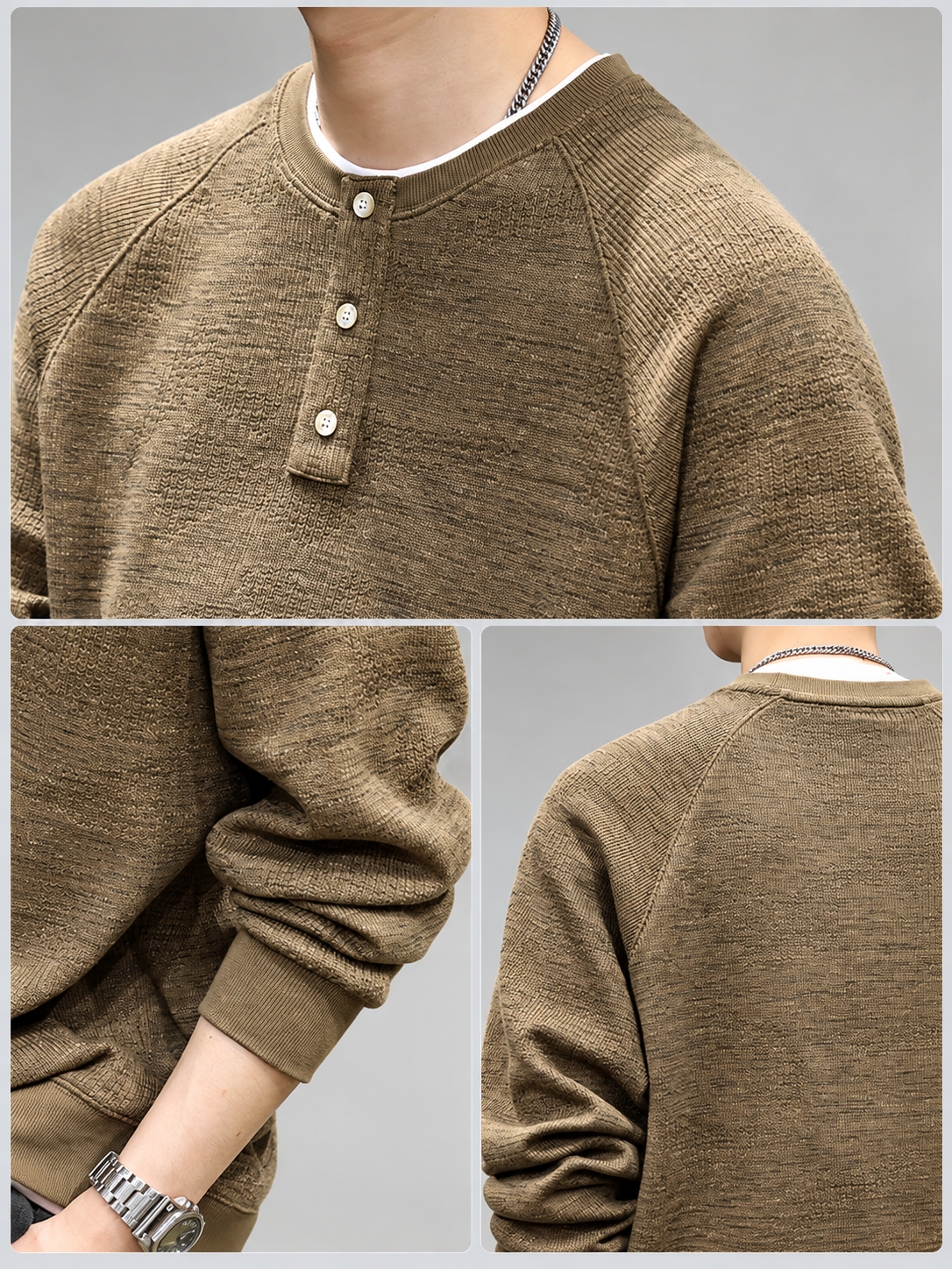 Raffaele Men’s Three-Button Raglan Pullover