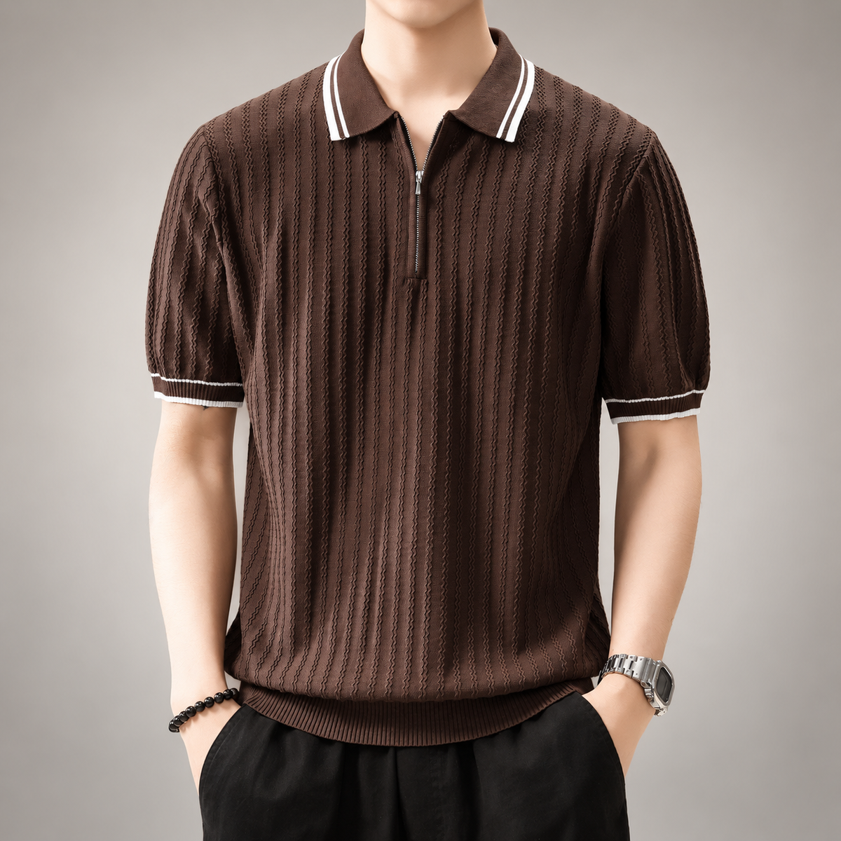 Fiorenzo Men’s Short Sleeve Knit Polo with Contrast Trim