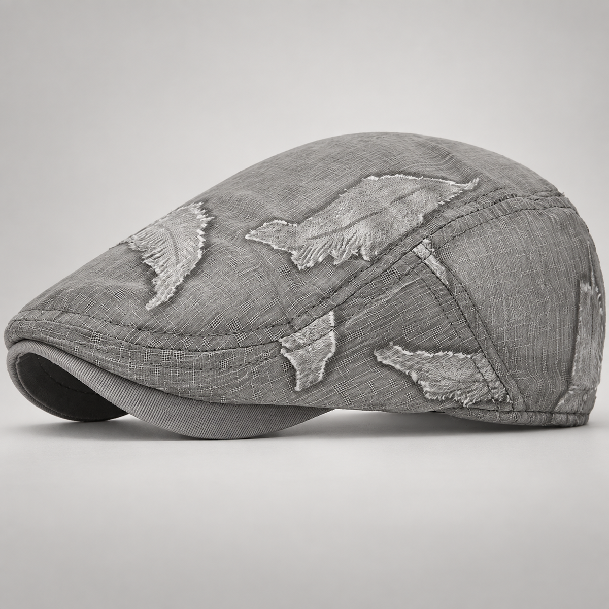 Leighton Distressed Patch Flat Cap with Frayed Details