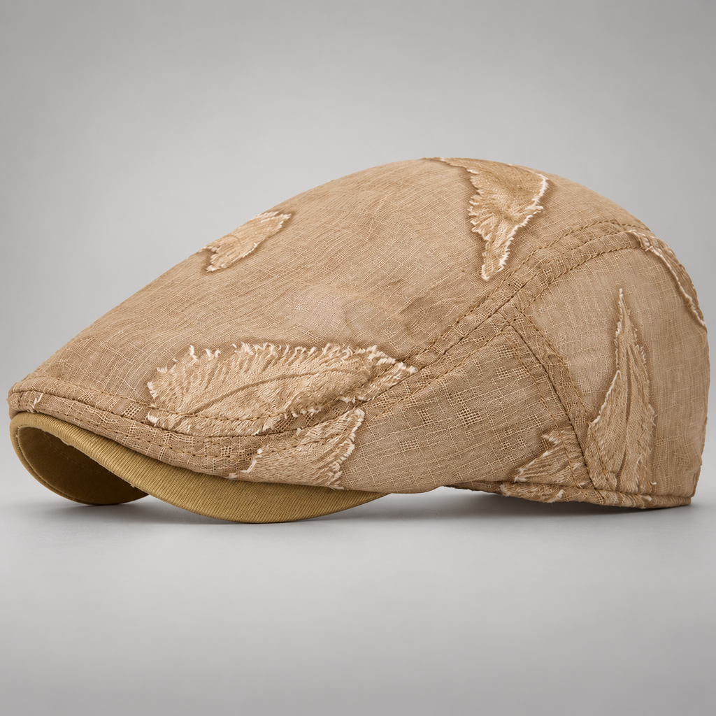 Leighton Distressed Patch Flat Cap with Frayed Details