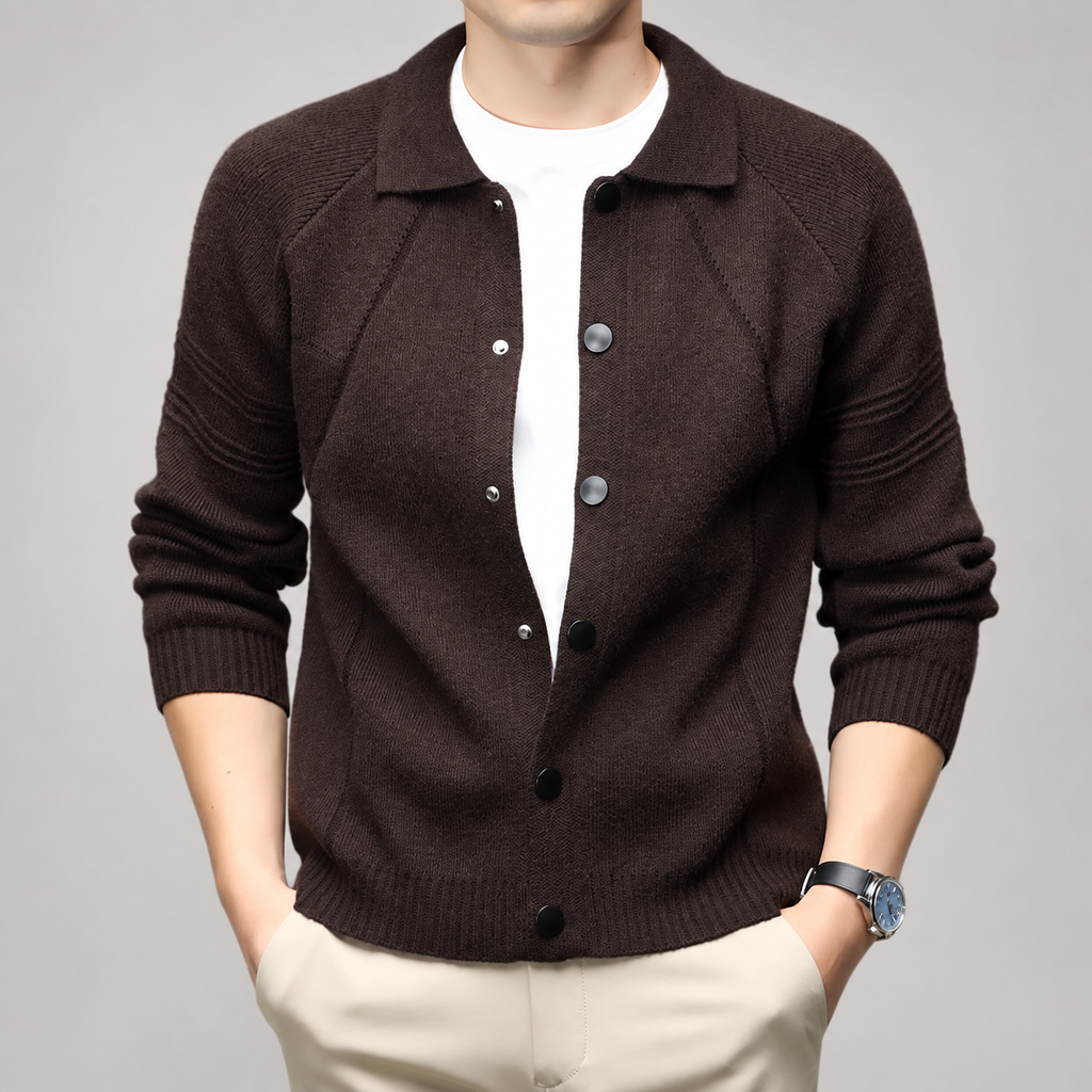 Leonard Men’s Snap-Button Knit Jacket with Collar