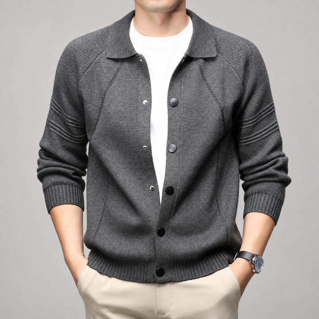 Leonard Men’s Snap-Button Knit Jacket with Collar