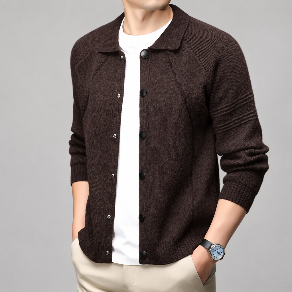 Leonard Men’s Snap-Button Knit Jacket with Collar