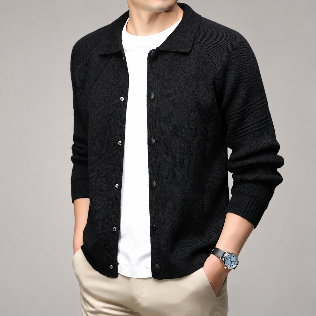 Leonard Men’s Snap-Button Knit Jacket with Collar