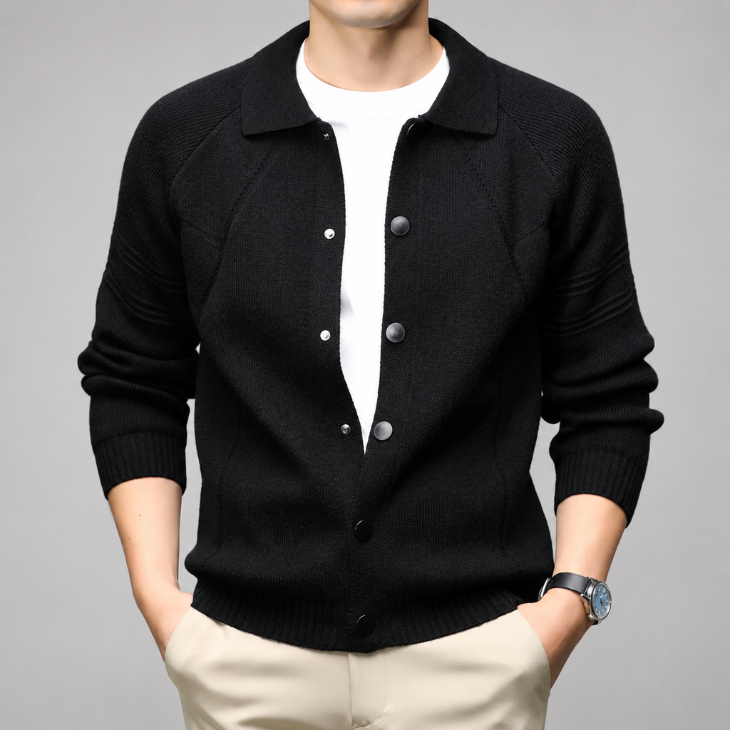 Leonard Men’s Snap-Button Knit Jacket with Collar
